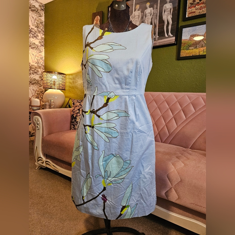 Marimekko Light Blue Floral Midi Dress, Size 12